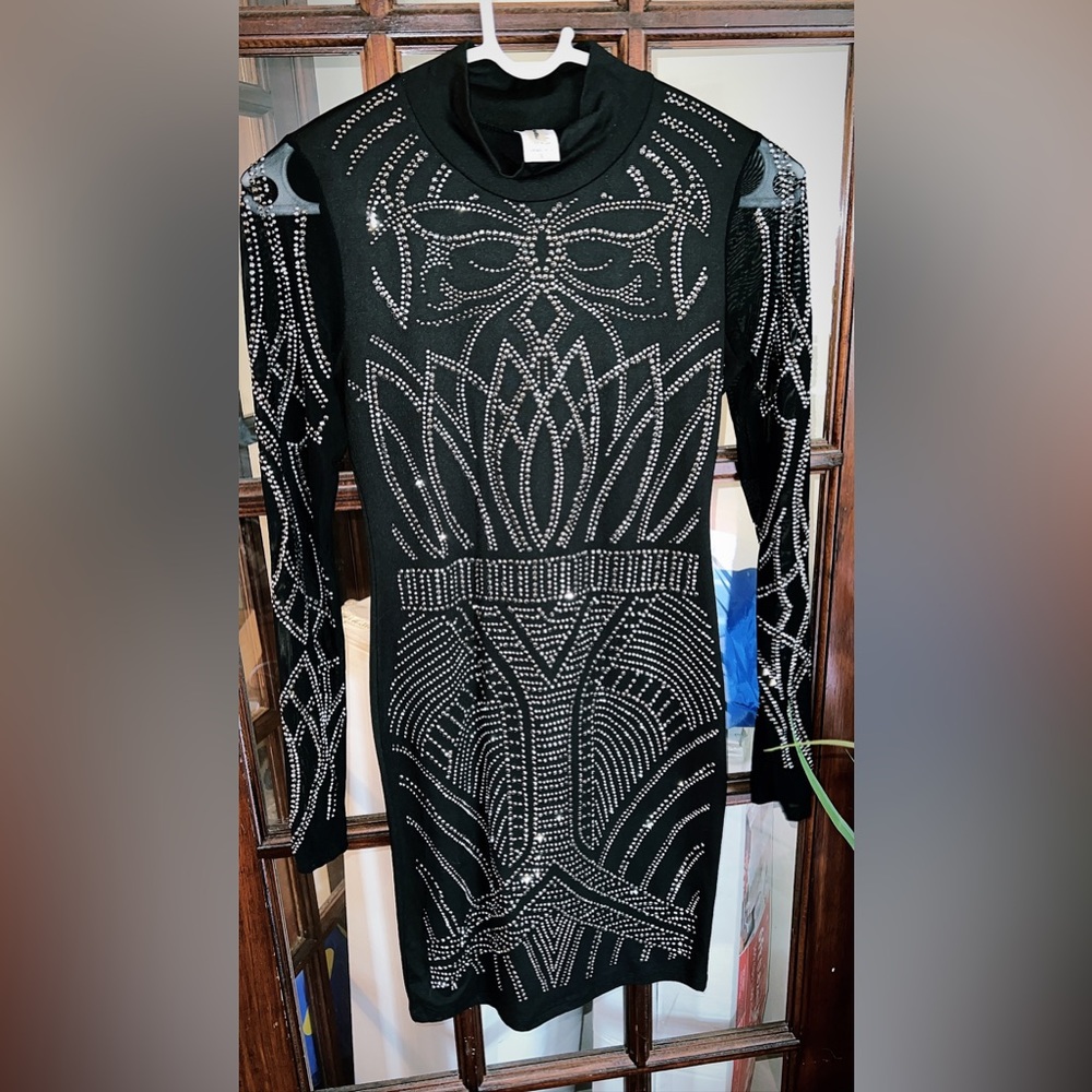 Beaded black mini dress